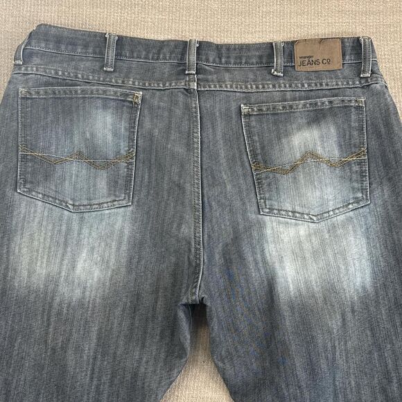 Faded Y2K Relaxed Bootcut Wrangler Straight Fit Jeans Streaky Blue Wash 40 Waist - Picture 3 of 8